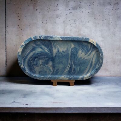 Handmade Jesmonite Oval Tray - Bright Blue Marble