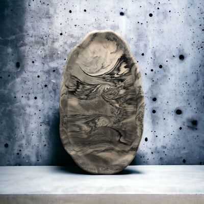 Handgefertigtes großes ovales Tablett aus Jesmonit – grauer Marmoreffekt