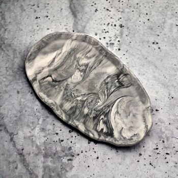 Grand plateau ovale Jesmonite fait main - Effet marbre gris 3
