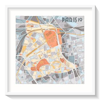 Affiche Illustration du Plan du 19ème arrondissement de PARIS 1
