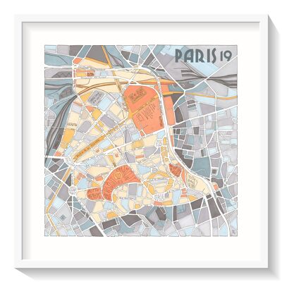 Poster Illustrazione della mappa del 19° arrondissement di PARIGI