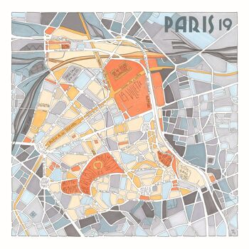 Affiche Illustration du Plan du 19ème arrondissement de PARIS 4