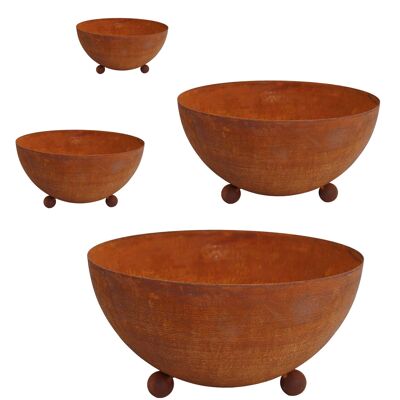 Rust decorative metal bowl on balls | Garden decoration plant bowl round
