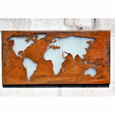 World map in rust - design for home and office | with glass 80 x 40 cm