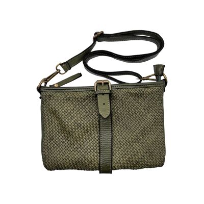 INES WASHED LEATHER CLUTCH BAG GREEN