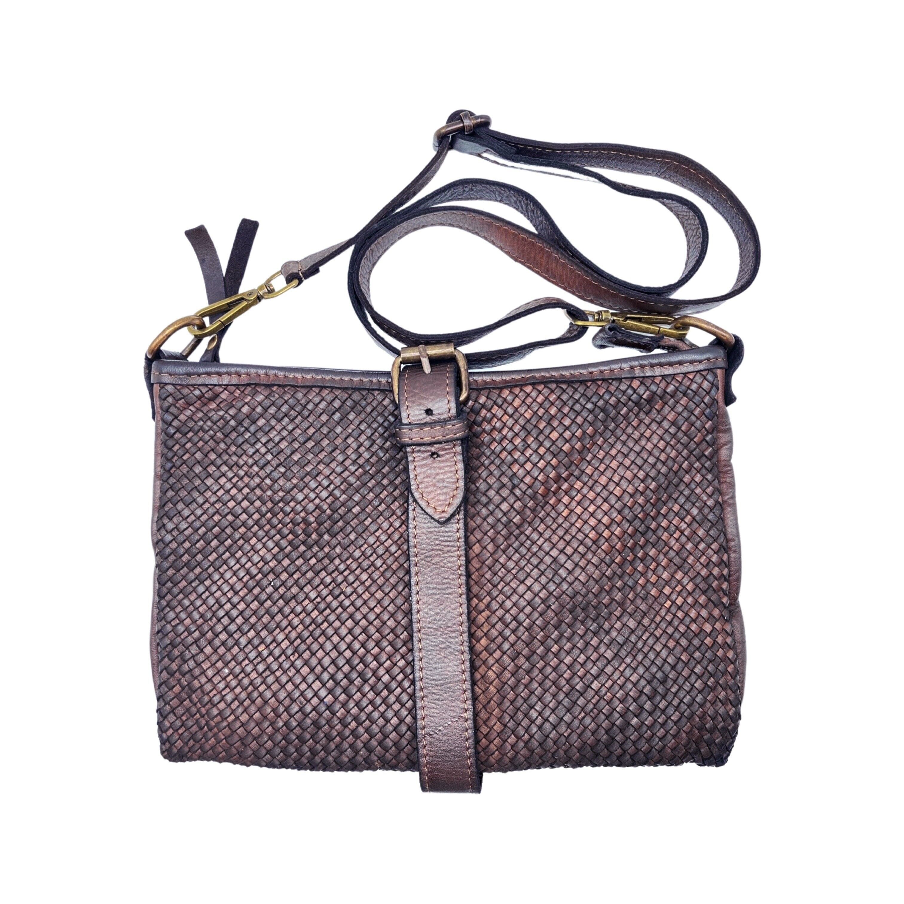 BORSA A POCHETTE INES IN PELLE LAVATA MARRONE