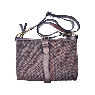 INES BROWN WASHED LEATHER POUCH BAG