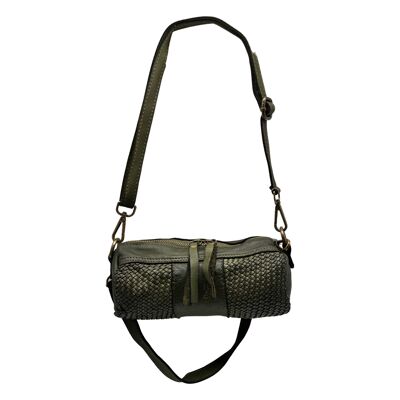 SMALL BOWLING BAG WASHED LEATHER BRAID INGRID GREEN