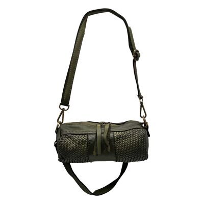 BORSA BOWLING PICCOLA IN PELLE LAVATA INTRECCIATA VERDE INGRID