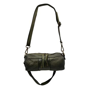 PETIT SAC BOWLING CUIR WASHED TRESSE INGRID VERT 1