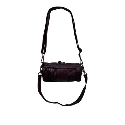SMALL BOWLING BAG WASHED BRAID INGRID BROWN LEATHER