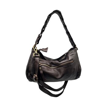 SAC PORTE EPAULE CUIR WASHED  FLORENZA MARRON 2