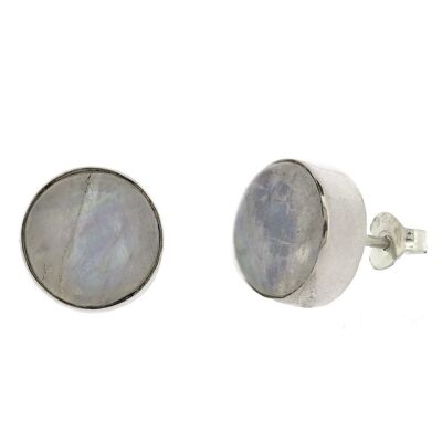 Boucles d'oreilles à tige en pierre de lune ronde de 10 mm avec boîte de présentation