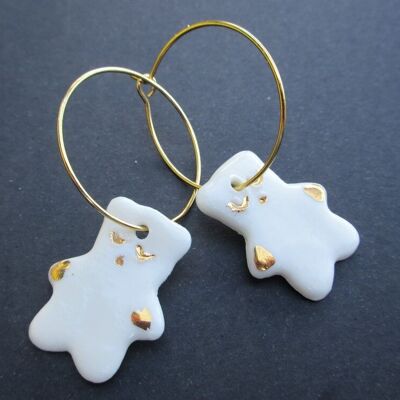 Boucles d'oreilles ourson en porcelaine