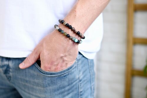 Heren armband van natuursteen en hout