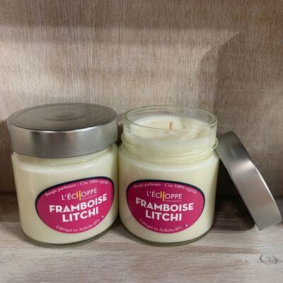 RASPBERRY LYCHEE SCENTED CANDLE 180 G POT OF 100% VEGETABLE SOYA WAX