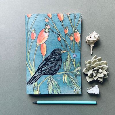 Blackbird in the Rosehips A6 Notebook