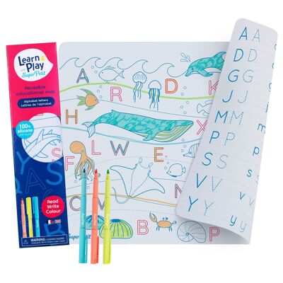 Jeu éducatif Cherche et Trouve : Set en silicone pédagogique ABC OCEAN réversible - 3 feutres pointe fine inclus