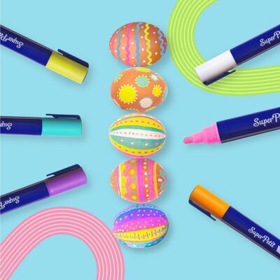 BEST SELLER!BOX OF 6 ERASABLE MARKERS IN FUN AND BRIGHT COLORS TO DECORATE EASTER EGG - WINDOWS AND MIRRORS - CREATIVE HOBBIES