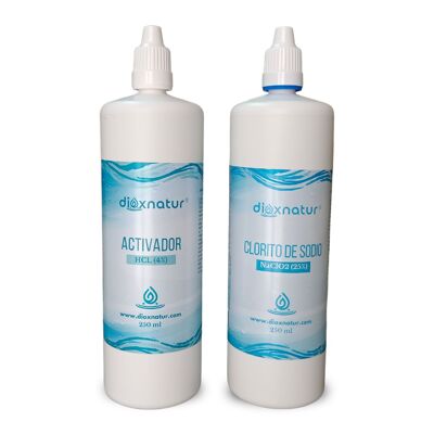 DIOXNATUR® Kit production de dioxyde de chlore 250ml - Désinfectant eau potable - Non adapté à la consommation humaine