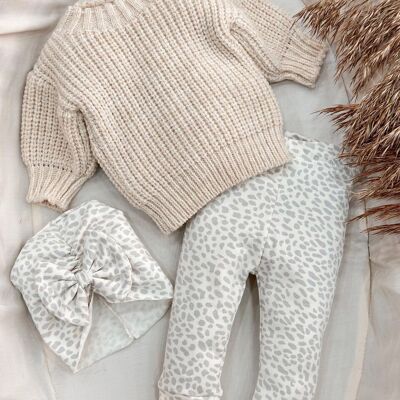 Ensemble bébé fille en tricot épais en coton biologique à motif léopard