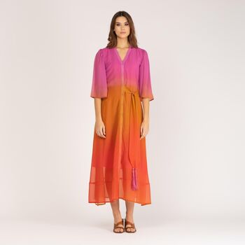 Robe chemise longue dégradé orange 1
