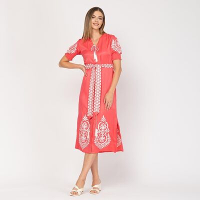 Midi dress with pink embroidery