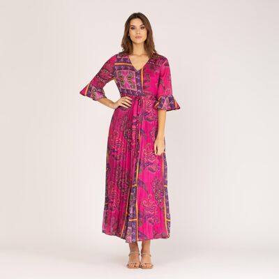 Robe longue plissée violette