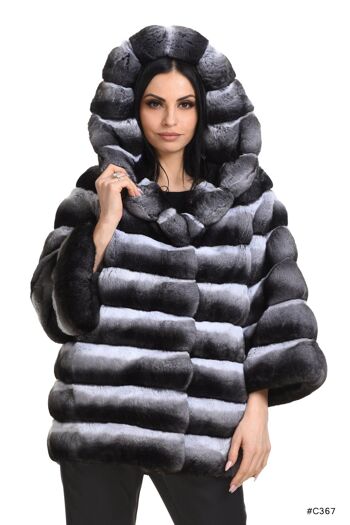 Veste confortable à capuche en fourrure de chinchilla 1