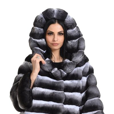 Cozy hooded chinchilla fur jacket