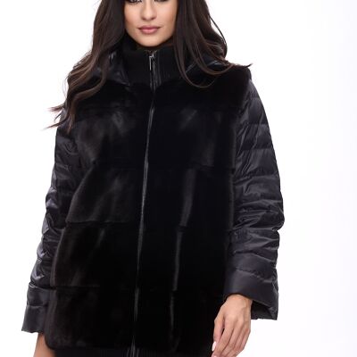 Long down bomber jacket with mink