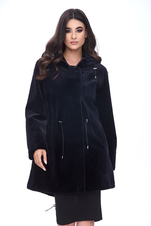 Hooded parka jacket made of sheared mink