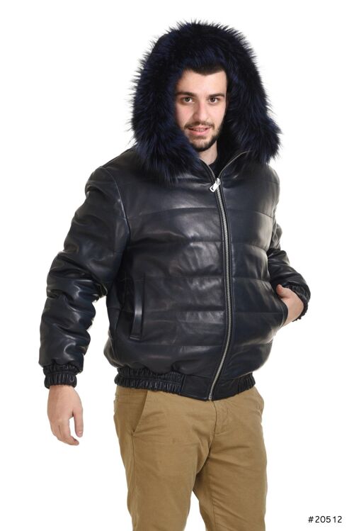 Men hooded reversible leather jacket with mink insides