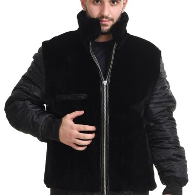 Bomber réversible en vison et cuir pour homme