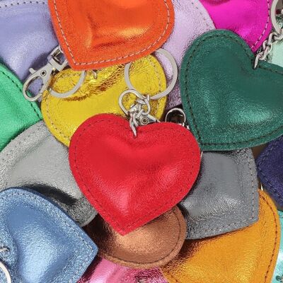 Key ring - Heart in iridescent leather - genuine cowhide leather made in Italy