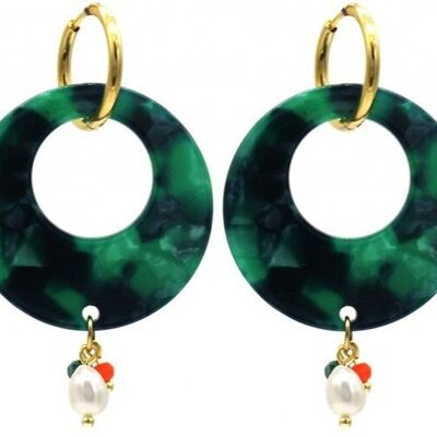 E-F5.4 E221-531 No. 9 S. Steel Earrings 5.5x3.5cm Green