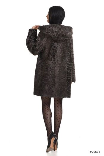 Manteau réversible à capuche en agneau persan/cuir 5