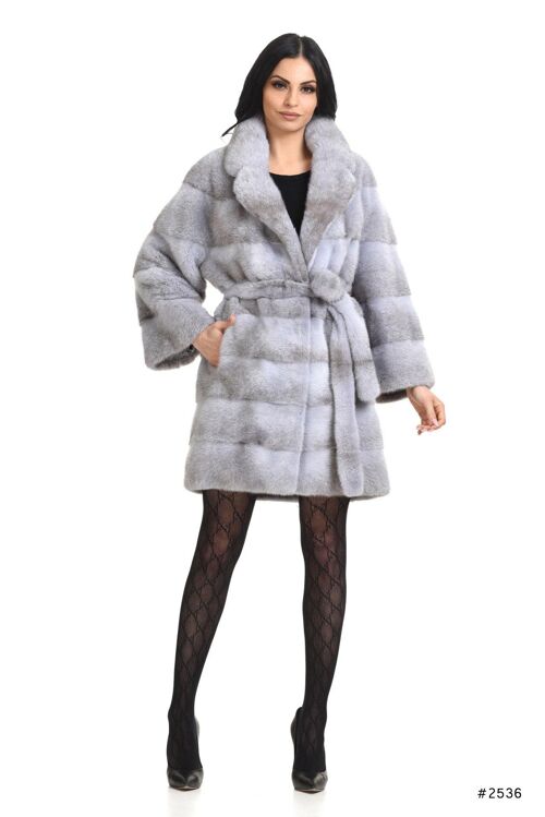 Glamorous mink fur coat with english collar and belt
