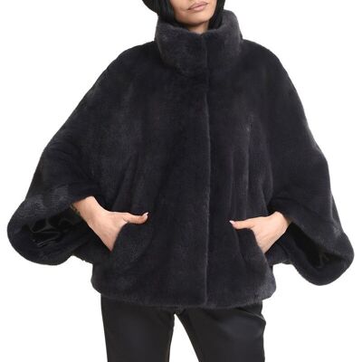 Mink cape jacket with stand up collar