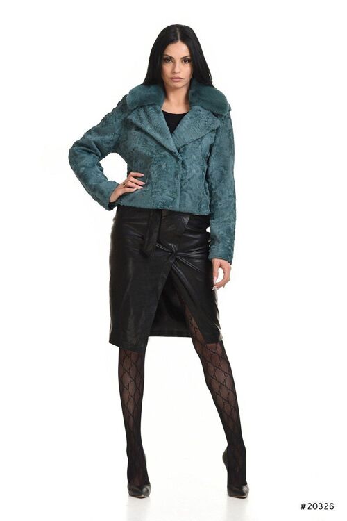 Persian lamb biker jacket with mink collar