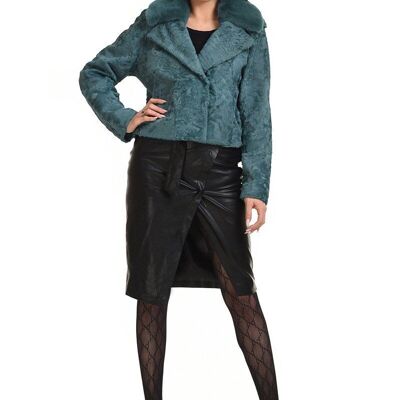 Persian lamb biker jacket with mink collar