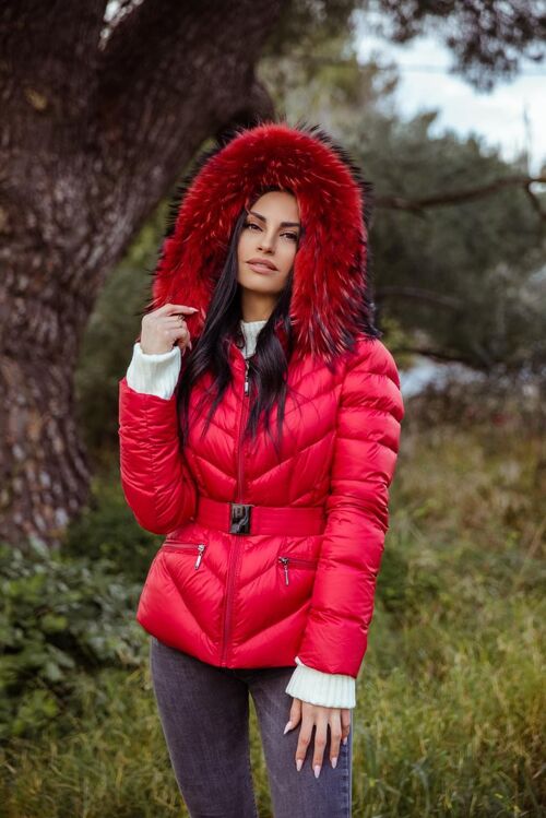 Textile down jacket with Finnraccoon Hood trimming