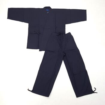 401001 Samue - Ensemble de travail japonais 100% coton uni bleu 1