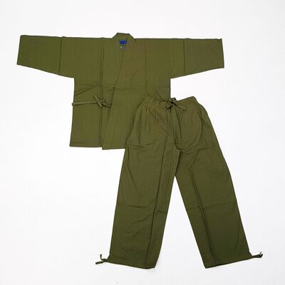 401001 Samue - Set da lavoro giapponese 100% cotone tinta unita verde