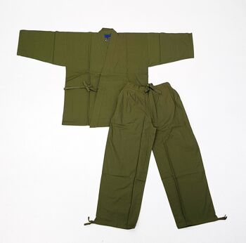 401001 Samue - Ensemble de travail japonais 100% coton uni vert 5