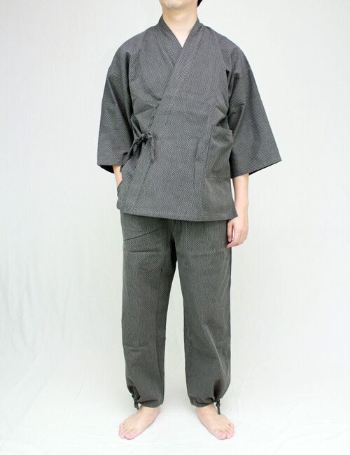 401002 Samue - Ensemble de travail japonais 100% coton motif sashiko gris