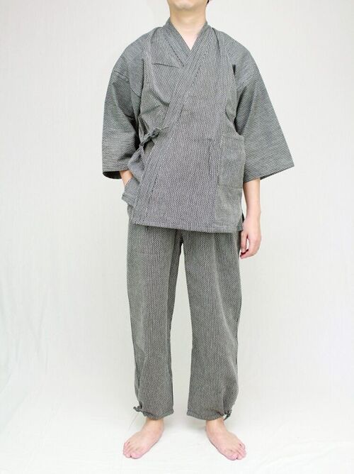 401002 Samue - Ensemble de travail japonais 100% coton motif sashiko noir