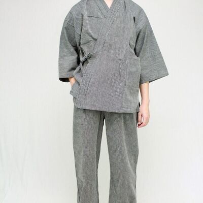 401002 Samue - Set da lavoro giapponese 100% cotone fantasia sashiko nero