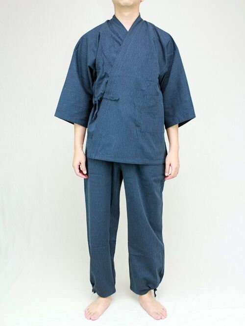 401002 Samue - Ensemble de travail japonais 100% coton motif sashiko marine