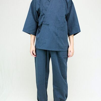 401002 Samue - Ensemble de travail japonais 100% coton motif sashiko marine